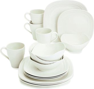 Mikasa Swirl Square 16Pc Dinnerware Set, Service For 4
