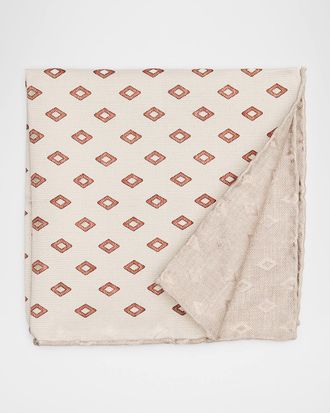 Brunello Cucinelli Mens Double-Face Geometric Silk Pocket Square
