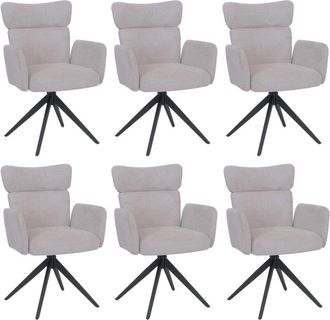 Hhg [nunca Usado] Juego De 6 Sillas De Comedor Hhg-673, Silla Giratoria Con Retorno Autom&aacute;tico, Tejido Boucl&eacute; 350 G/m&sup2; &Ouml;ko-tex, Gris Claro, Patas Gris Osc