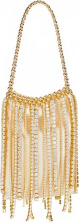 VANINA Womens Etincelle Fringed Embellished Woven Tote In Yellow & Gold