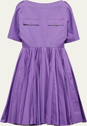 Prada Short-Sleeve Pleated Cotton Twill Utility Dress