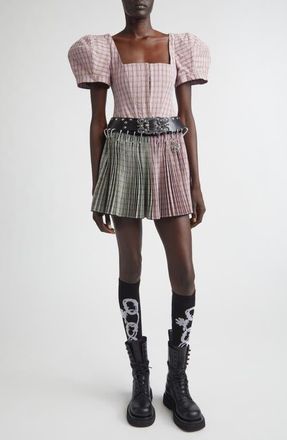 Chopova Lowena Carly Tartan Carabiner Minidress in Pink And Green at Nordstrom, Size X-Small