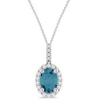 Allurez Oval Lab Aquamarine & Diamond Halo Pendant Necklace 14K in 0.78Ct/white Gold at Nordstrom, Size 18