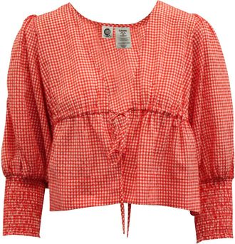 Ganni Ganni Gingham Front-Tie Top in Red Cotton