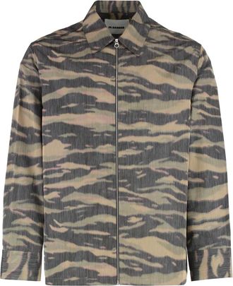 Jil Sander Jassen, Heren, Veelkleurig, L, Polyester, Zijdenmix Overshirt met Zijzakken