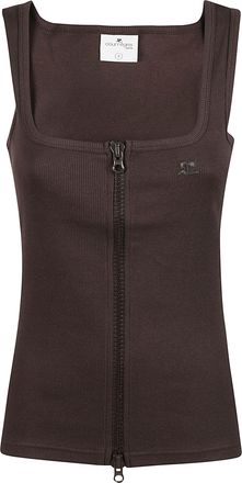 Courr&egrave;ges 90s Rib Square Neck Zipped Tank Top