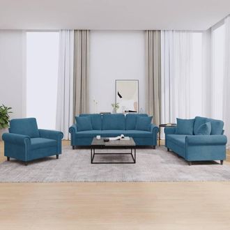 vidaXL Juego De Sof&aacute;s Con Cojines 3 Piezas Terciopelo Azul Vidaxl