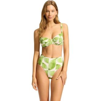 Seafolly Sunray Bra Womens Sage Leaf Print Stretch Swimwear Underwire JZZ899