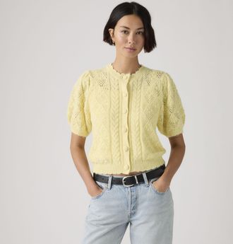 Levi's Pauline Pointelle Short Sleeve Cardigan - Womens - 2XS - Yellow / French Vanilla