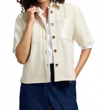 Foxcroft Demi Vegan Leather Elbow Sleeve Shirt Jacket In Cream
