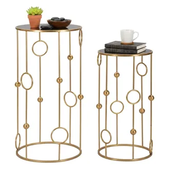 Dmora Dmora - Mesa De Caf&eacute; Bitti, Mesa De Centro Baja, Revistero Para Sof&aacute;, Estante De La Sala De Estar, 50x50 H100 Cm, Oro