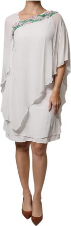 Blumarine Witte Bloemenborduurwerk Chiffon Shift Jurk - Dames - Korte kleedjes - Wit - M - Chiffon - Kleedjes