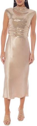 Tash And Sophie Disco Dot Sequin & Satin Midi Dress in Gold Champagne at Nordstrom Rack, Size X-Large