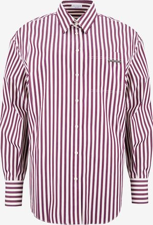Brunello Cucinelli Weites gestreiftes Popelinehemd Shiny Tab