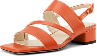Castamere Womens Slingback Low Chunky Block Heel Peep Open Square Toe Dress Sandals Casual Office Summer Shoes 3.5 CM Heels Orange 6.5 UK