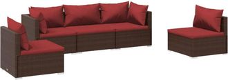 vidaXL Set Muebles De Jard&iacute;n 5 Piezas Y Cojines Rat&aacute;n Sint&eacute;tico Marr&oacute;n Vidaxl