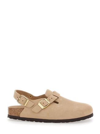 Birkenstock Mule Tokio Con Fibbia Sul Fronte E Sul Retro In Pelle Beige Donna
