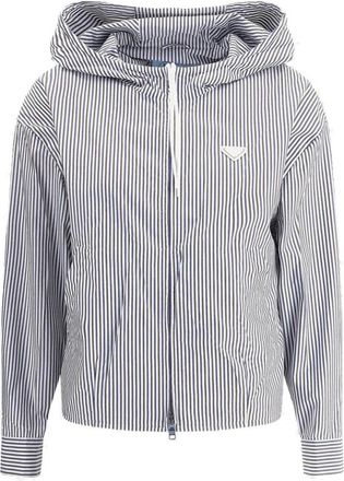 Prada Gestreept Jack met Capuchon - Dames - Vesten met rits - Veelkleurig - M - Polyester - Hoodies & sweatvesten