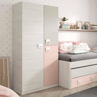 Dmora Dmora - Guardarropa Dgorett, Armario Dormitorio, Mueble Con 3 Puertas Y 3 Baldas Con Barra Perchero, 90x52h200 Cm, Gris Y Rosa