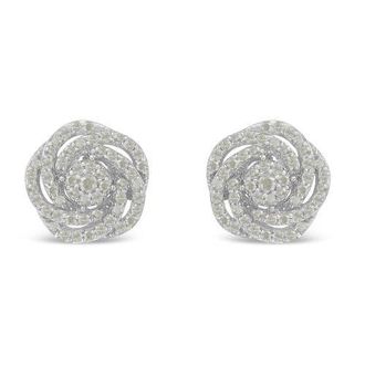 House of Brilliance 10k White Gold Rose-Cut 1 cttw Diamond Floral Cluster Earrings at Nordstrom
