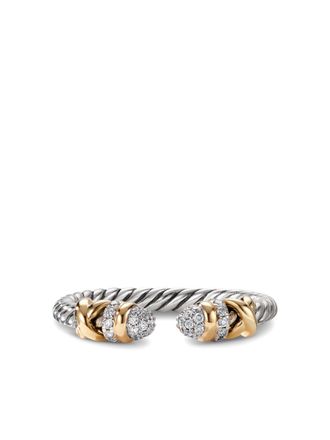 David Yurman 18kt yellow gold and sterling silver Petite Helena Open diamond ring (2.5mm) - women - Sterling Silver/Diamond/18kt Gold Plated Silv