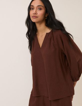 Nobody's Child Brown Linen-blend Blouse