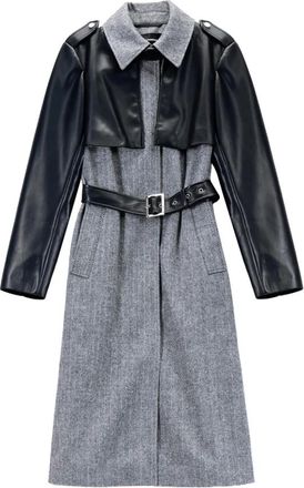 Karl Lagerfeld Tweed & Imitatieleer Jas - Dames - Jas met riem - Grijs - XS - Leer - Jassen