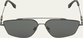 Fendi Mens OClock Metal Double-Bridge Aviator Sunglasses