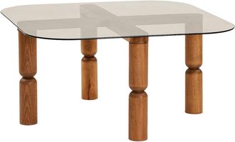 DRAWER Mesa de centro cuadrada de vidrio templado 80x80cm - Madera oscura