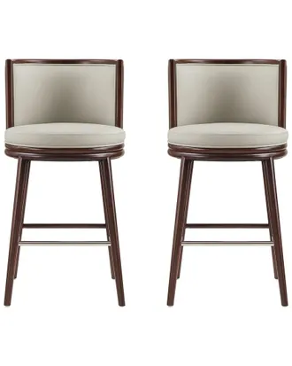 Manhattan Comfort Set Of 2 Evalyn Leatherette Barstools With Beech Wood Legs