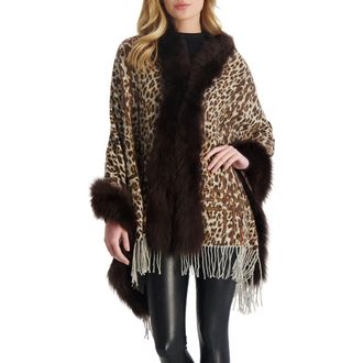 Gorski Cashmere Stole With Genuine Shearling in Brown Animal Print/houndsooth at Nordstrom