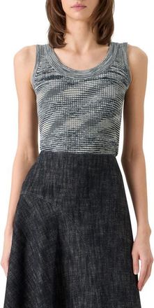 Akris Space Dye Merino Wool Rib Sweater Tank in Black-Cream at Nordstrom, Size 16