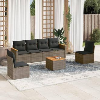 vidaXL Vidaxl - Set De Sof&aacute;s De Jard&iacute;n 7 Piezas Con Cojines Rat&aacute;n Pe Gris
