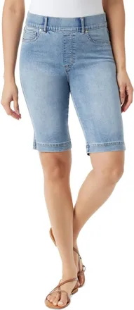 Gloria Vanderbilt Womens Gloria Vanderbilt Bermuda Shorts Blue Denim Cotton High Rise FTS1071
