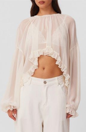 SNDYS Laurie Ruffled Cropped Chiffon Top in Off White at Nordstrom, Size X-Large
