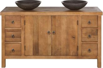 Maisons du monde Mueble de baño de madera olmo reciclado y 2 lavabos piedra azul