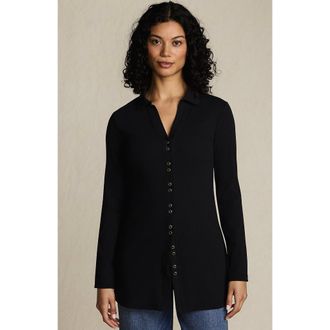 Lands End Long Sleeve Polished Rib Button Through Tunic Shirt in Black at Nordstrom, Size X-Small P