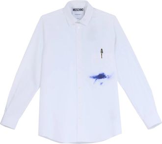 Moschino Stijlvol Wit Overhemd met Pen Print - Heren - Casual Overhemden - Wit - L - Katoen - Overhemden