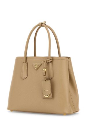 Prada Womens Sand Leather Small Double Handbag Sabbia Vitello Borse A Mano Bag