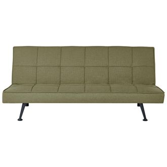 Beliani Sof&aacute; Cama Moderno De Tela De Poli&eacute;ster Sin Reposabrazos Reclinable Convertible De Madera Maciza Verde Oliva Hasle