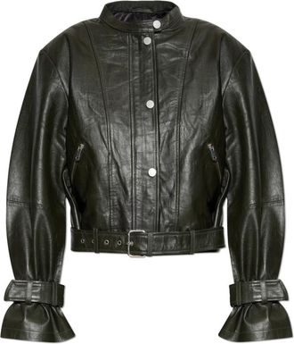 Gestuz Gzelena Leather Jacket - Dames - Leren en Su&egrave;de Jassen - Groen - M - Leer - Jassen