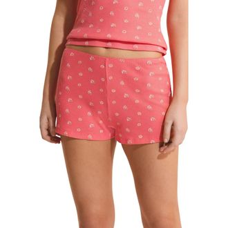 Etam Ondine Floral Waffle Knit Cotton Pajama Shorts in Grenadine at Nordstrom, Size X-Small