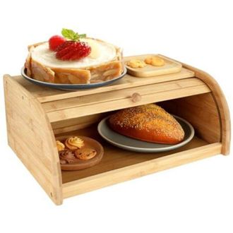OEM Panera De Bamb&uacute;, 40 X 27 X 16,5 Cm, Panera De Madera Con Tapa Enrollable, Panera De Encimera, Panera De Cocina - Crezuo