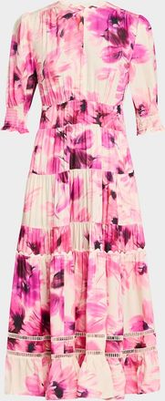 Johnny Was Daphne Tiered Floral-Print Midi Dress