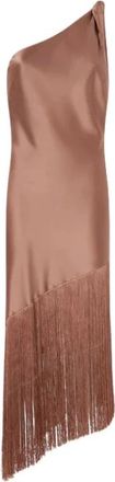 Pinko Pinko, Kleedjes, Dames, Bruin, M, Satijn, Kiwi Satin Jurk met Franjes