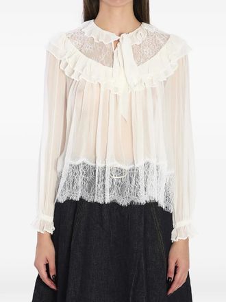 Self Portrait lace ruffled top - White