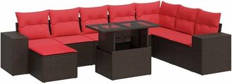 vidaXL 8 Piece Garden Sofa Set with Cushions Brown Poly Rattan Acacia Vidaxl