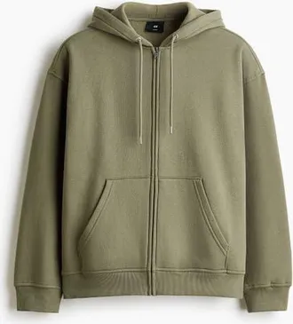 H&M Loose Fit Zip-through Hoodie in Khaki Green at Nordstrom, Size Xx-Large