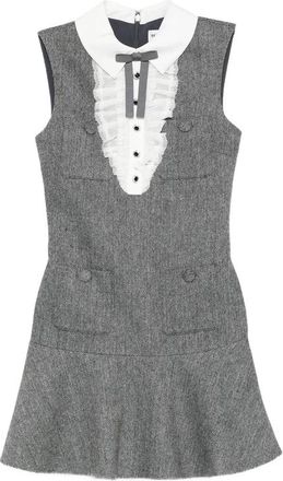 Self Portrait Ruffled Trim Collar Button-Embellished A-line Dress - Dames - Korte kleedjes - Grijs - S - Kleedjes