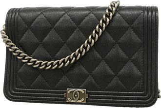 Chanel Black Grained Calfskin Chain/Shoulder Wallet (Pre-Owned)